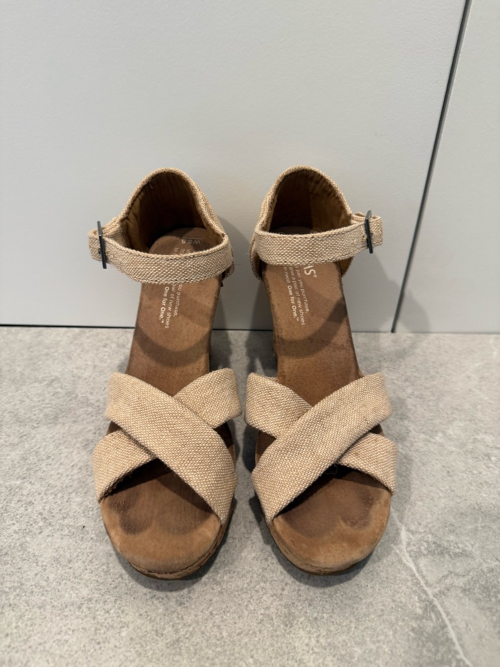 Toms Natural Beige Crisscross Wedge Sandals